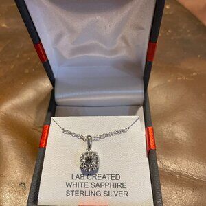 18" Sterling Silver Necklace w/ White Sapphire Pendant